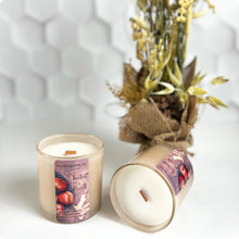 Load image into Gallery viewer, Chestnut + Birch candle jar with roasted chestnuts and fireside scent