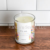 Load image into Gallery viewer, It’s Yo Birthday candle jar with colorful sprinkles and buttercream scent