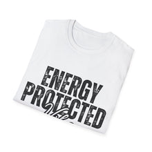 Load image into Gallery viewer, White t-shirt with 'ENERGY PROTECTED' text on a white background