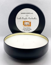 Load image into Gallery viewer, Vanilla Pumpkin Marshmallow candle tin with pumpkin and vanilla scent