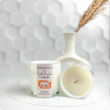 Load image into Gallery viewer, Vanilla Pumpkin Marshmallow candle jar with pumpkin spice and vanilla scent