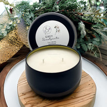 Load image into Gallery viewer, Grey Sweatpants candle tin with masculine woodsy scent