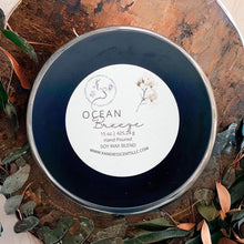 Load image into Gallery viewer, Matte black soy blend tin candle with fresh ocean fragrance