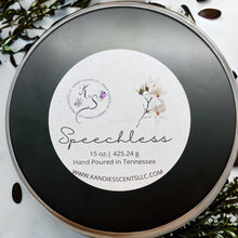 Load image into Gallery viewer, Matte black soy blend candle tin with cozy warm fragrance