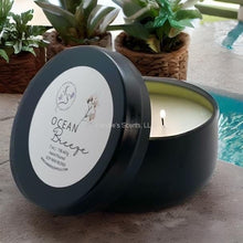 Load image into Gallery viewer, Ocean Breeze candle tin with sea salt and ozone scent