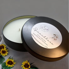 Load image into Gallery viewer, Luxury travel tin candle for woodsy, velvety home ambiance