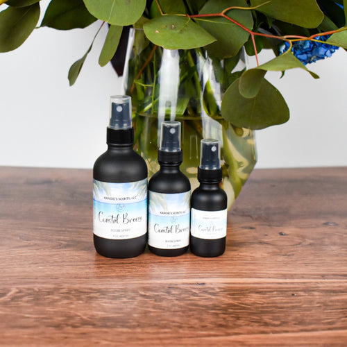 1 oz to 4 oz room spray with clean, coastal fragrance blend