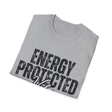 Load image into Gallery viewer, Folded gray t-shirt with 'ENERGY PROTECTED' text on a white background
