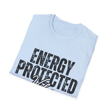 Load image into Gallery viewer, Light blue t-shirt with 'ENERGY PROTECTED' text on a white background
