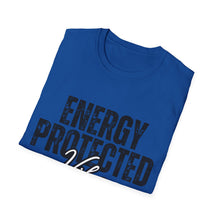 Load image into Gallery viewer, Folded blue t-shirt with 'ENERGY PROTECTED' text on a white background

