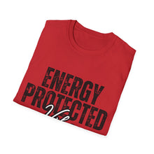 Load image into Gallery viewer, Folded red t-shirt with 'ENERGY PROTECTED' text on a white background
