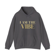 Load image into Gallery viewer, Gray hoodie with an 'I AM THE VIBE'  graphic design on a white background

