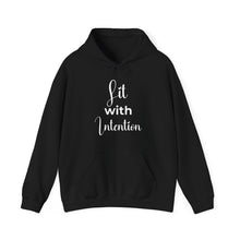 Load image into Gallery viewer, Black hoodie with 'Lit in Intention' text on a white background
