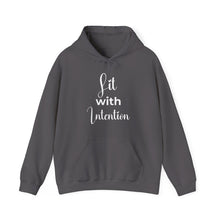 Load image into Gallery viewer, Green hoodie with 'Lit with Intention' text on a white background
