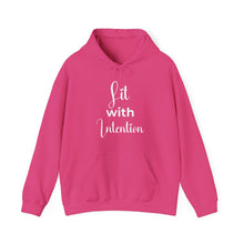 Load image into Gallery viewer, Pink hoodie with white graphic and text on a white background
