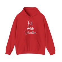 Load image into Gallery viewer, Red hoodie with 'Lit with Intention' text on a white background
