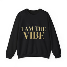 Load image into Gallery viewer, Black sweatshirt with 'I AM THE VIBE' text in gold on a white background
