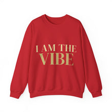Load image into Gallery viewer, Red sweatshirt with 'I AM THE VIBE' text on a white background
