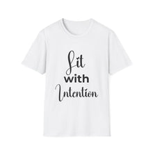Load image into Gallery viewer, White t-shirt with 'Lit with Intention' text on a white background
