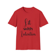Load image into Gallery viewer, Red t-shirt with 'Lit with Intention' text on a white background
