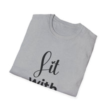 Load image into Gallery viewer, Folded gray t-shirt with black text on a white background
