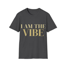 Load image into Gallery viewer, Grey t-shirt with 'I AM THE VIBE' text  on a white background
