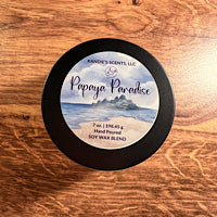 Papaya Paradise candle tin with tropical fruits and coconut scent