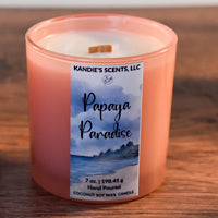 Papaya Paradise candle jar with tropical fruit and coconut scent