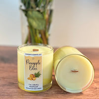 Load image into Gallery viewer, Pineapple Bliss candle jar with tropical pineapple and amber scent

